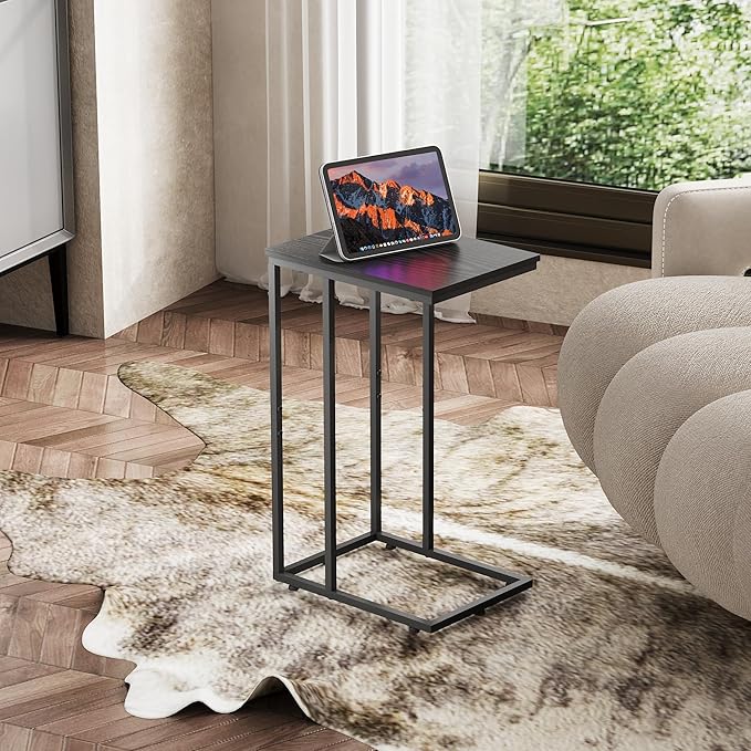 WLIVE Black Side Table,C Shaped End Table for Bedroom, Home Office, Dorm, Living Room Couch Tables, C Shaped TV Tray Table, 2-Tier Side Tables