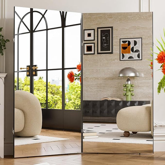 brisafe 360-Degree Folding Full-Length Mirror - 63" x 63"Oversized Anti-Shatter Nano Film Mirror, Space-Saving Foldable Design for Home Gym/Yoga Studio, 60% Commercial Insurance Discount, Black