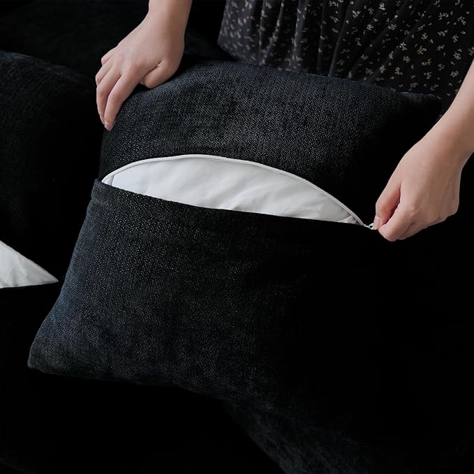 JACH V-Shaped Modular Sectional Sofas for Living Room, Modern Cloud Couch, Mid Century Modern Modular Sofa, Cozy Sleeper Sofa for Living Room (Linen Fabric, Black)