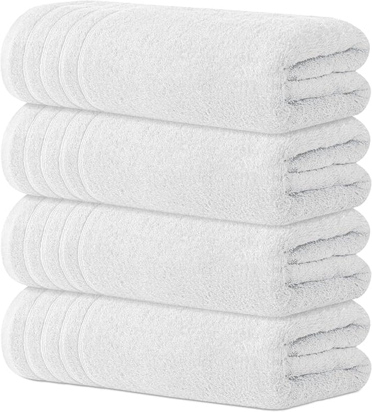 Avalon Towels Bath Towels Set of 4, Size 30 x 60 Inches, Highly Soft and Absorbent, Quick Drying, Lightweight, Perfect for Daily Use (White)