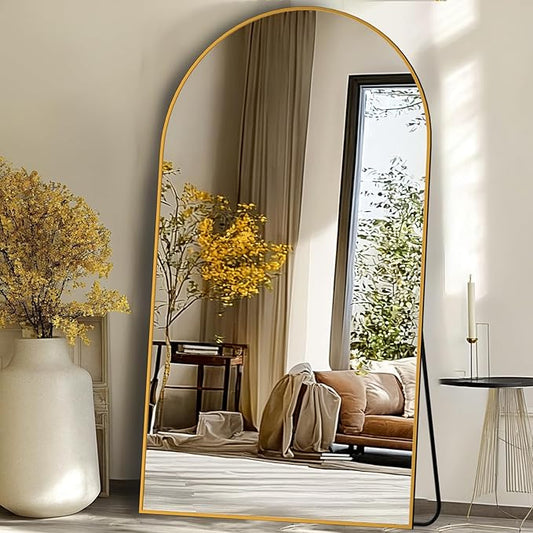 Full Length Mirror, 88"x44" Floor Mirror Freestanding, Oversized Floor Standing Mirror Full Body Mirrors with Stand for Bedroom, Hanging Mounted Mirrors for Living Room, Gold, Arched