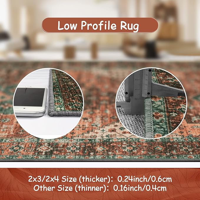 Moynesa Ultra-Thin Washable Round Rug - 5ft Entryway Round Rug Vintage Kitchen Mat, Non-Slip Non-Shedding Stain Resistant Bedroom Carpet for Indoor Living Dining Room Coffee Table Nursery
