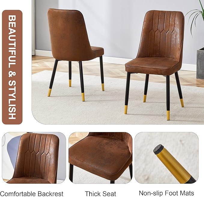 Dining Chairs Set of 6，Modern Dining Chairs, Equipped with Suede Nap Backrest Cushions and Metal Legs, Suitable for Restaurants, Kitchens, and Dining Room Chairs