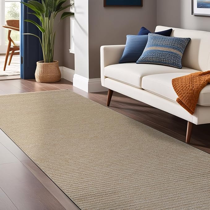 Non Slip Beige Solid Rubber Back Thing Runner Rugs for Living Room 2x7 for Kitchen, Rug for Bedroom and Hallway, Stain Resistant Easy Cleaning Non Shedding Carpet Beige 2 x 7