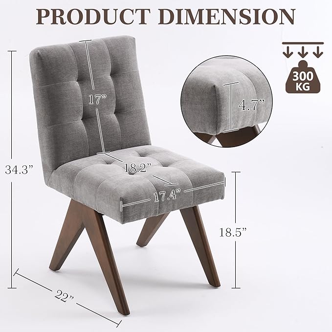 Rowill Modern Upholstered Dining Chairs Parsons Chair Linen Fabric Kitchen Chairs Tufted Armless Dining Room Chairs with Wood Legs Set of 6, Light Grey
