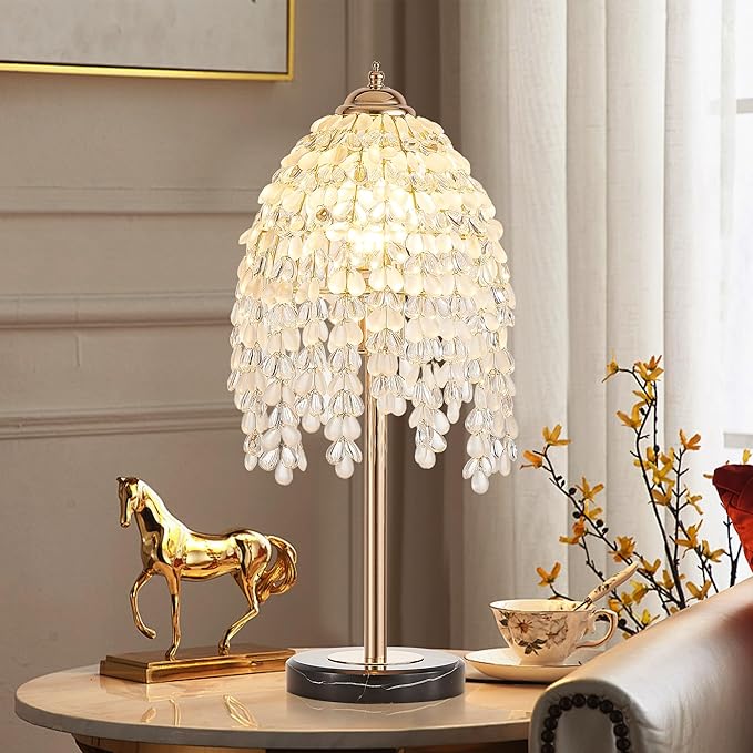 Vintage Style Floor Standing Lamp, Waterfall Design with Grape-Shaped Tall Gold Pole Light, Modern Dimmable Crystals Standing Lamps (Table Lamp-Gold+Iron-7)