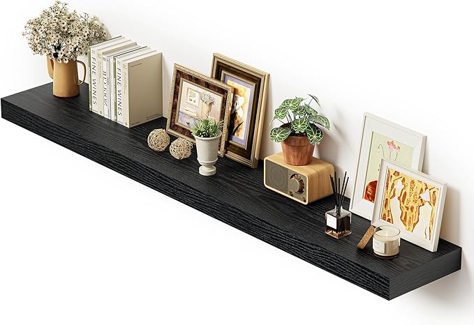 Vivelove 10" Deep Floating Shelves for Wall, 55in Long Shelf for Bathroom, Living Room, Kitchen, Farmhouse, Shelves for Room Wall with Invisible Brackets, Set of 1, Black