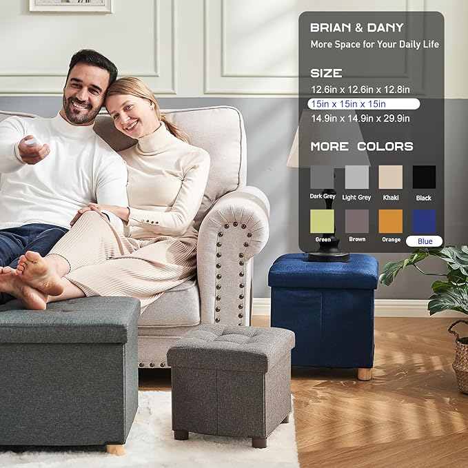 BRIAN & DANY Small Ottoman with Storage, Foot Stool Ottoman Storage Cube, Foot Rest for Couch with Legs, Navy Blue 15" x 15" x 15"