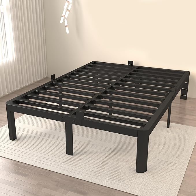 ITIMIDI 12 Inch Bed Frame Full, Heavy Duty Platform Bed Frame Full Size, Safety Design with Rounded Corner Legs and DIY Headboard, Spacious Under-Bed Storage, No Box Spring Needed, Noise Free, Black