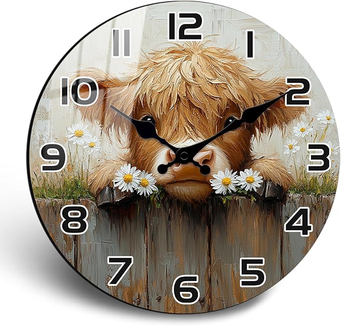 Coastal Wall Clock for Kitchen Decor, 12 Inch Round Wood Clocks Battery Operated Silent Retro Wall Clock for Farmhouse, Bedroom