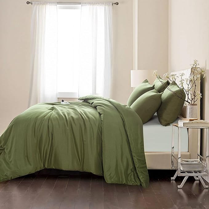 Green Full Comforter Set - 3 Pieces Army Green Bedding Comforter Set - Soft, Lightweight, Warm & Fluffy - 1 Comforter, 2 Pillowcases