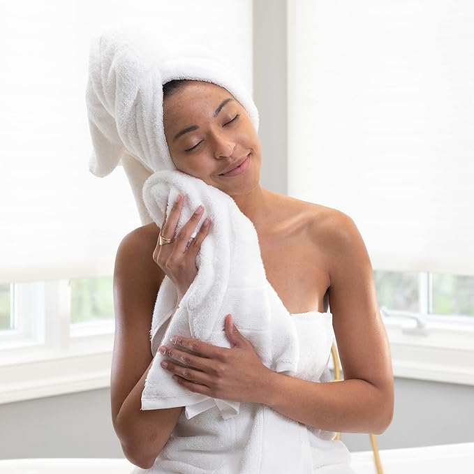 Aston & Arden Aegean Terry Bath Towels - Set of 2 - Ringspun Turkish Cotton Thick and Soft Absorbent Luxury Hotel and Spa Bathroom Towel, 600 GSM, 30 x 60 in, White