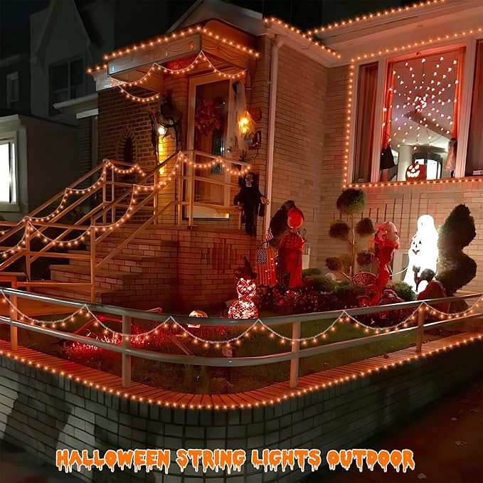 QITONG Orange Christmas Lights, 165ft 500 LED Outdoor String Lights Plug in, Clear Wire Fall Lights Indoor with 8 Modes for Thanksgiving décor