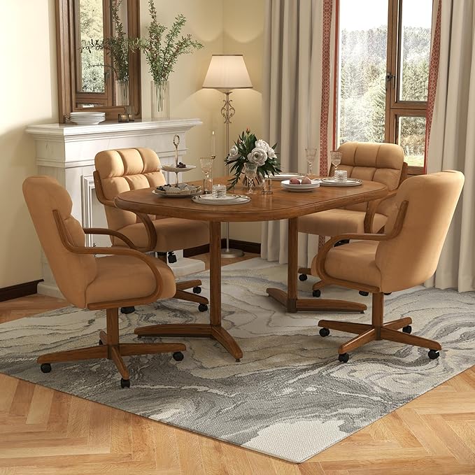 Chromcraft Set of 2 Swivel Tilt Fabric Chair Ultra Comfortable Kitchen Chair with Wheels for Home Kitchen