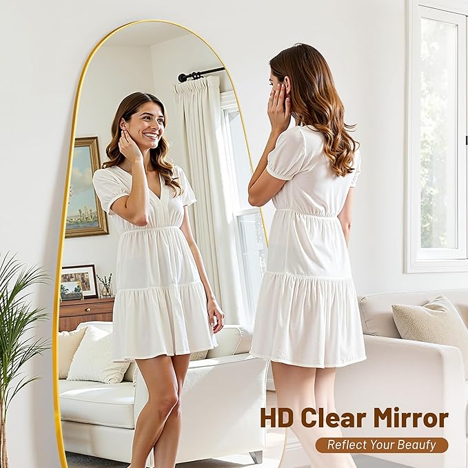 Antok Full Length Mirror, 81"x41" Floor Mirror with Stand,Standing Hanging Leaning Irregular Mirrors for Bedroom Living Room Entryway,Tear Drop Style,Golden