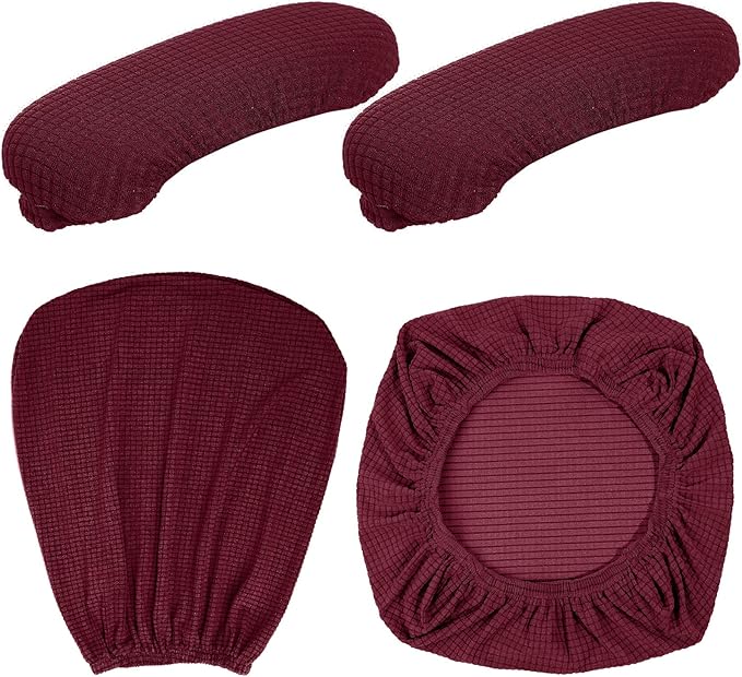 Tallew 4 Pcs Office Chair Covers Set Computer Universal Protective Stretchable Chair Seat Covers Desk Armrest Slipcovers Pads Office Cushion Backrest for Rotating (XL,Burgundy)