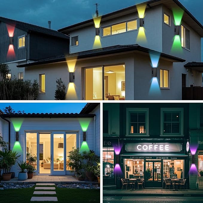 Outdoor Wall Lights 4 Pack, RGBCW Exterior Lighting Sconce,2700K-6500K Dimmable Smart Porch Lights Outdoor for House Patio Garage, Compatible with Alexa/Google Assistant, Bulb Included