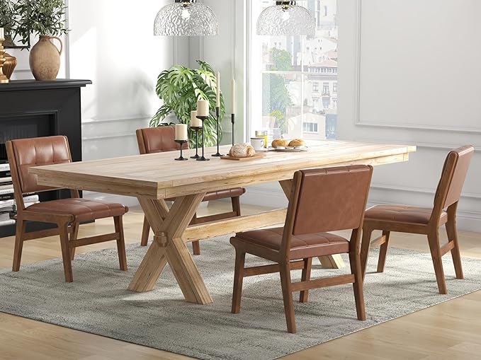 KCC Modern PU Leather Dining Chairs Set of 6, Upholstered Kitchen Chairs with Solid Wood Legs and Comfortable Seat for Dining Room/Lounge/Bedroom(Brown)