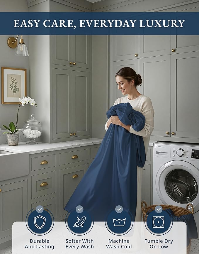 Lane Linen 100% Egyptian Cotton Sheets King Size - Naturally Breathable & Durable Winter Comfort King Bed Sheets, Ultra-Soft Hotel Luxury Comfort with 15" Deep Pocket, Silky Sateen Weave - Estate Blue