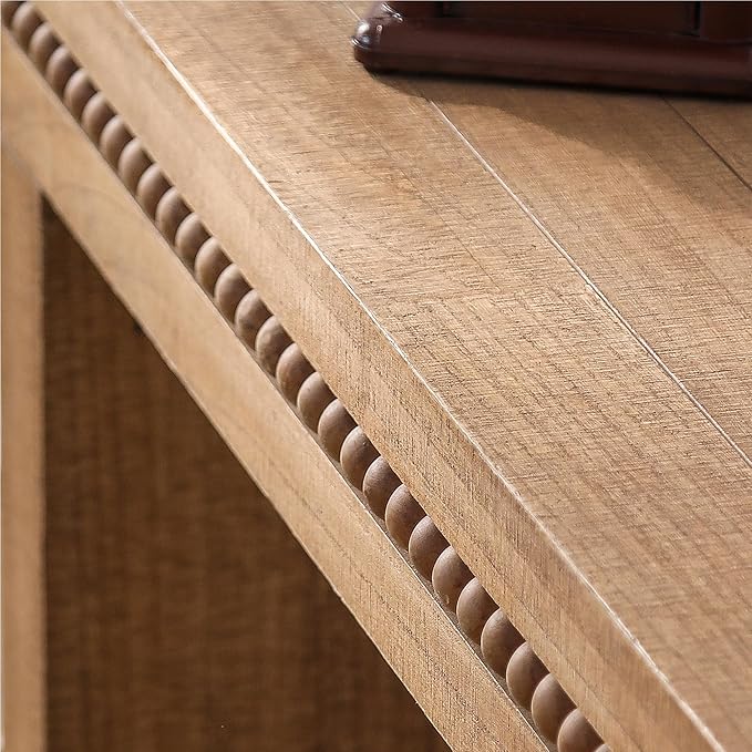 Console Table for Living Room, Long Sofa Table Behind Couch with Real Wood Beads Decoration, Retro Entryway Table for Hallway Foyer (64 Inch, Antique Natural)