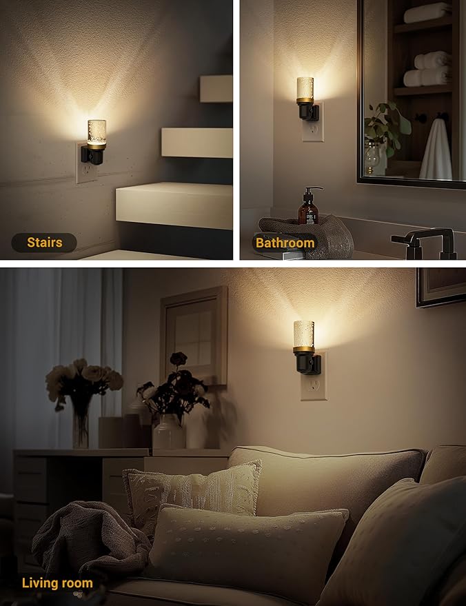 JandCase Night Light, Dimmable Night Lights Plug into Wall, Auto On/Off Light Sensor Nightlight, 3000K Warm White 0-100LM Brightness LED Nightlight, Bathroom Night Light Hallway Bedroom Decoration