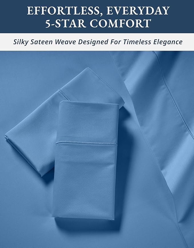 LANE LINEN 100% Egyptian Cotton Bed Sheets Queen Size, Long Staple Soft & Comfy Sateen Weave No Pill Fade Resistant Machine wash 15" Deep Pocket Queen Sheets - Blue Jasper