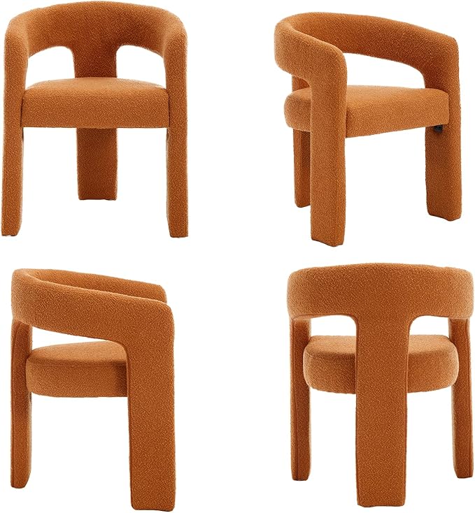 Modern Sherpa Dining Chairs Set of 4, Upholstered Barrel Chairs with Arms Comfy Accent Side Chairs for Living Room/Dining Room/Reception, Terra Cotta