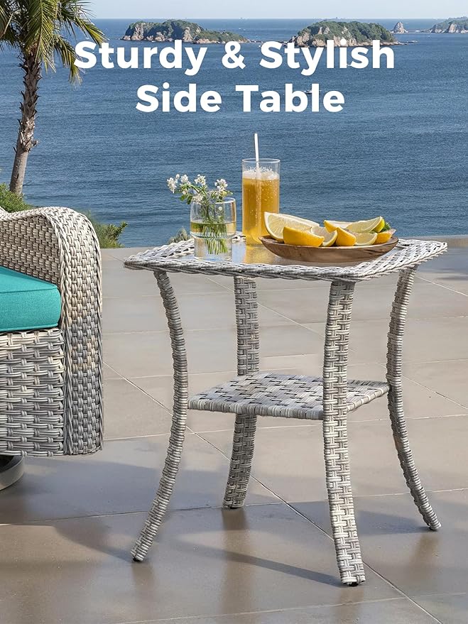 3 Piece Outdoor Wicker Patio Furniture Set,High Back Swivel Rocker Patio Chairs with 4" Thickened Cushions & Side Table, All-Weather PE Rattan for Garden, Backyard, Porch, Navy