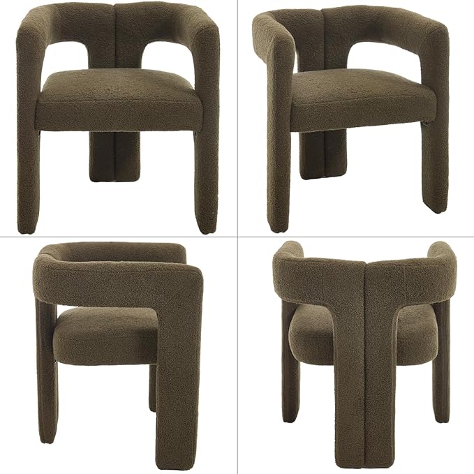 Modern Dining Chairs Set of 4, Upholstered Side Chairs Sherpa Fabric Guest Chairs with Barrel Backrest Armchair for Dining Room Living Room, Green
