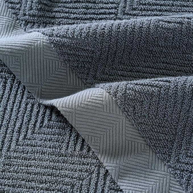 sense gnosis Grey Herringbone Bath Towel Set of 2 Premium 100% Cotton Striped Weave Ultra Soft Highly Absorbent Bath Towel for Bathroom 27 X 55 Inch