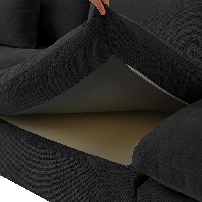 WJShome 83" Cloud Couch Sectional for Living Room, Down Filled Modular Sectional Sofa,L Shaped Sofas with Ottoman,Convertible Couch, Sofa Covers Washable&Replaceable,Black