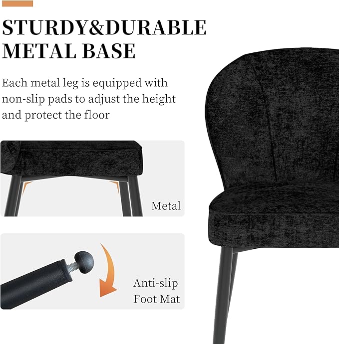 Dining Chairs Set of 4, Modern Fabric Dining Room Chairs with Curved Backrest Well-Padded Seat, Upholstered Kitchen Chairs for Living Dining Room, Black