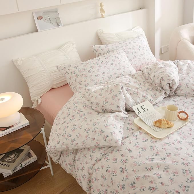 EAVD Vintage Garden Style Floral Comforter Set Twin XL Soft 3-Piece Chic Cottagecore Floral Bedding Set with 2 Pillowcases Cute Aesthetic Botanical Pattern Comforter Set for All-Season