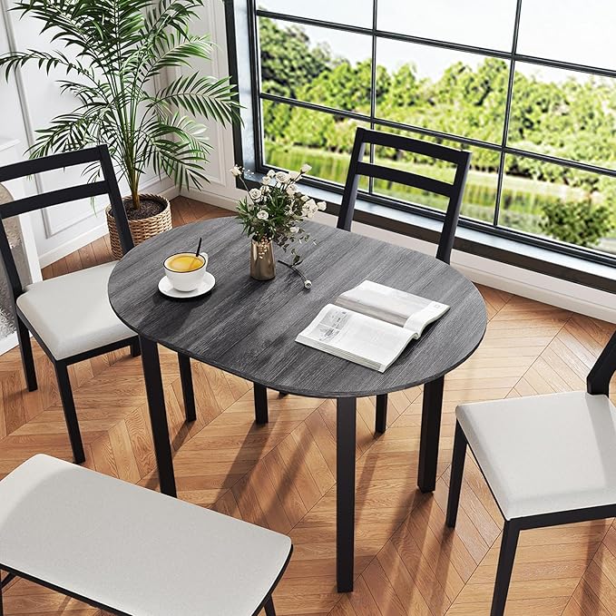 Giantex 43" Wooden Dining Table for 2-4 People, Oval Kitchen Table w/Rubber Wood Legs, Farmhouse Dining Room Desk for Small Place Apartment, Home Office Living Room Furniture, Load 260 LBS