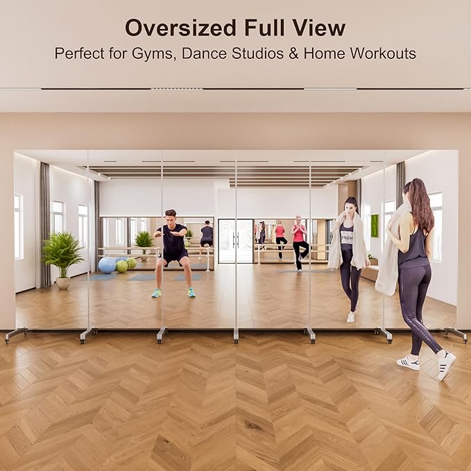 brisafe 67"x24" Ultra-Light Mobile Floor Mirror with 360° Wheels, 0.04mm Shatterproof Nano Film for Home Gym/Yoga/Dance Studio & Commercial Use | 60% Insurance Savings | Black