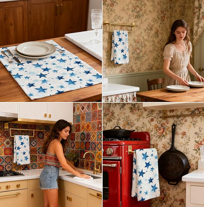 Watercolor Star Hand Towel, Star Waffle Towels, Nursery & Bathroom Hand Towel, 16x24 Inch Celestial Blue Dish Tea Towel Decor for Kitchen & Nursery & Bathroom, Gift For Friends & Homeowners.
