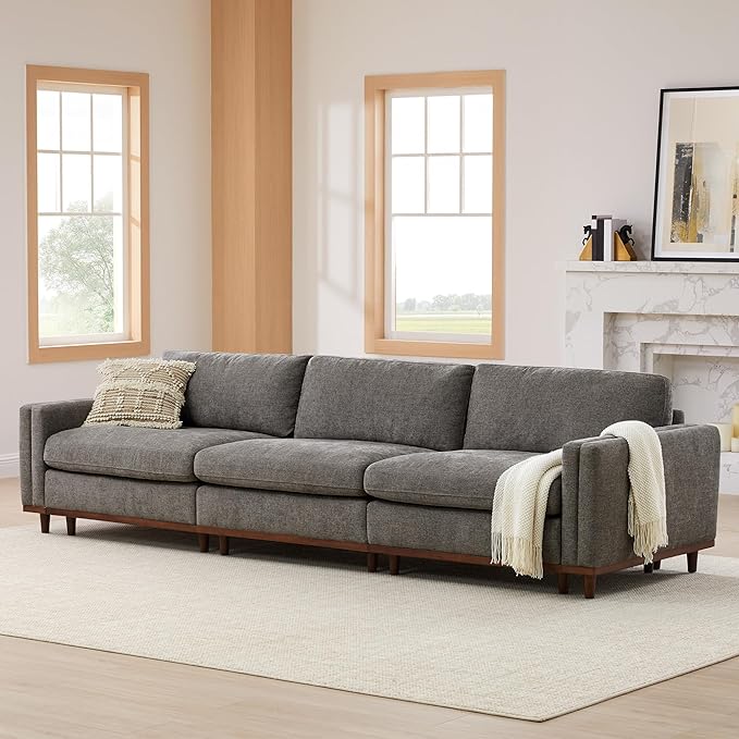 CHITA Super Large Luxury 3 Seat Sectional Modular Sofa, Down Filled Modern Sofa, Deep Seat Comfty Cloud Couch, 118 inch Width, 3 Seat Couch, Solid Wood Leg, Grey