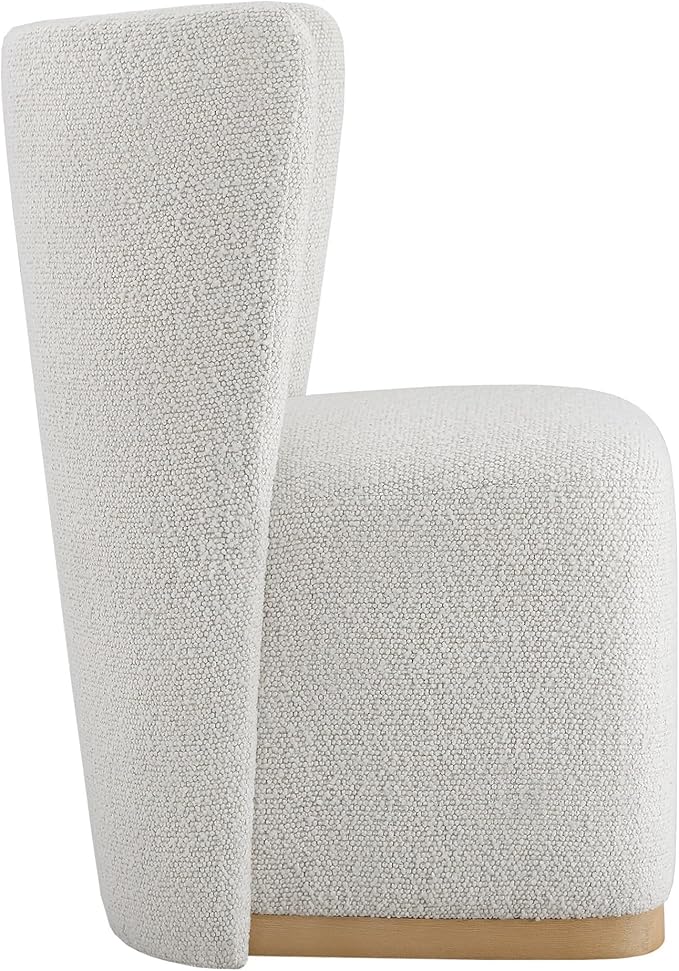 CHITA Upholstered Rolling Dining Chair on Casters Set of 4, FSC Certified Modern Curve Back Dining Chair with Casters, Boucle Dining Chairs for Reading Room Kitchen Dining Room, Pearl