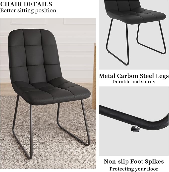 Dining Chairs Set of 2, Modern Kitchen Faux Leather Dining Room Chair for Kitchen Living Dining Room (2 Black)