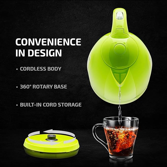 OVENTE Electric Kettle, 1.7L Fast Boiling Water Heater for Coffee or Tea, BPA Free with Water Level Gauge, Auto Shut-Off, Boil-Dry Protection, Indicator Light and Removable Filter, Green KP72G