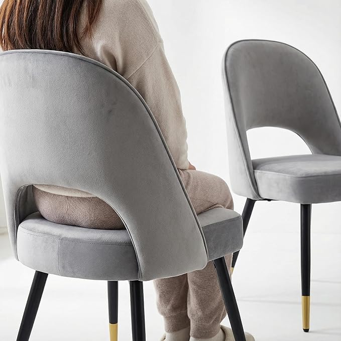 LukeAlon Modern Velvet Dining Chairs Set of 2, Upholstered Open Back Kitchen Chairs with Metal Legs Armless Side Chairs Mid Century Parsons Chair for Dining Room, Grey