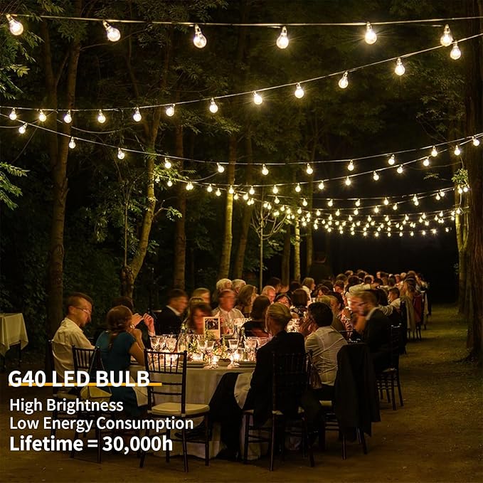 40FT LED Outdoor String Lights Waterproof, G40 LED Globe Outdoor Lights for Patio with 27 Edison Vintage Shatterproof Bulbs, Connectable Backyard Lights for Garden, Bistro, Porch, Cafe
