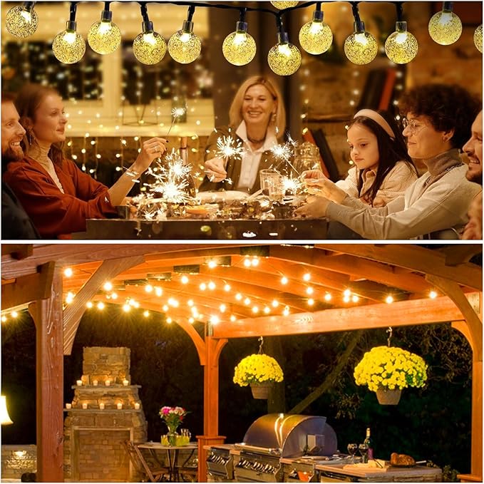 Solar Lights Outdoor Waterproof, 2 Pack Total 120LED 72FT Solar String Lights for Outside with 8 Modes, Outdoor String Lights Crystal Globe Patio Lights for Garden Yard Party Decor (Warm White)