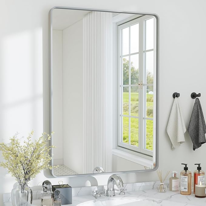 24x36 Mirror Rectangle Full Length Wall Mounted Hanging or Against Wall Metal Frame Dressing Make-up Mirrors for Entryway Bedroom Bathroom Living Room 24 36 36x24 inch Silver