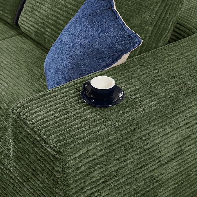 40" Modular Sectional Sofa, Upholstered Floor Sofa Couch with Pillow, Bean Bag Chair for Bedroom Living Room, No Assembly Required (Green, Plush Corduroy Fabric)