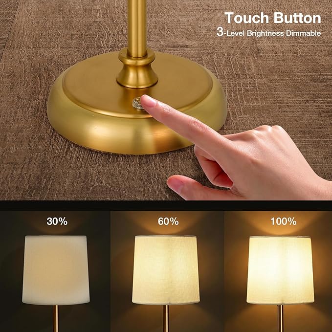 Cordless Gold LED Table lamp, 5200-mAh Rechargeable Battery, 3-Level Brightness, Build-in Integrated LED 320 Lm Max, Night Lamp Ambient Light, for Bedside Restaurant Dining Table