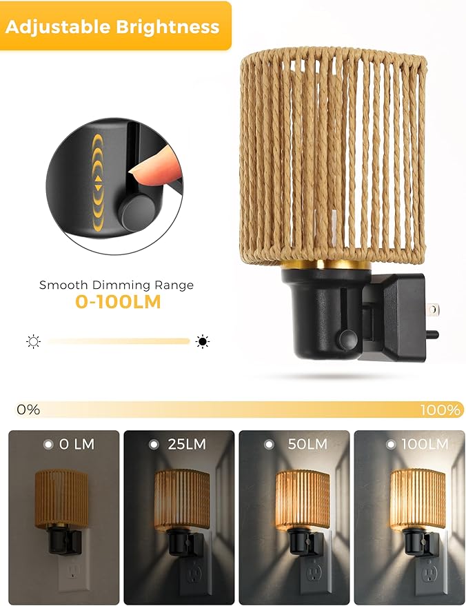 L LOHAS LED Night Lights Plug into Wall, Boho Night Light, 2 Pack, Decorative Bohemian Night Lights, Dimmable 0-100LM, Daylight White, Light Sensor, Vintage NightLight Farmhouse for Bedroom Bathroom
