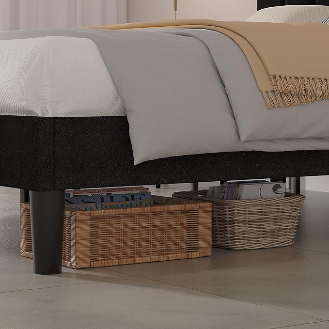 VECELO Full Size Bed Frame with Upholstered Headboard, Velvet Platform Bedframe Mattress Foundation, Strong Wood Slat Support, No Box Spring Needed,Black