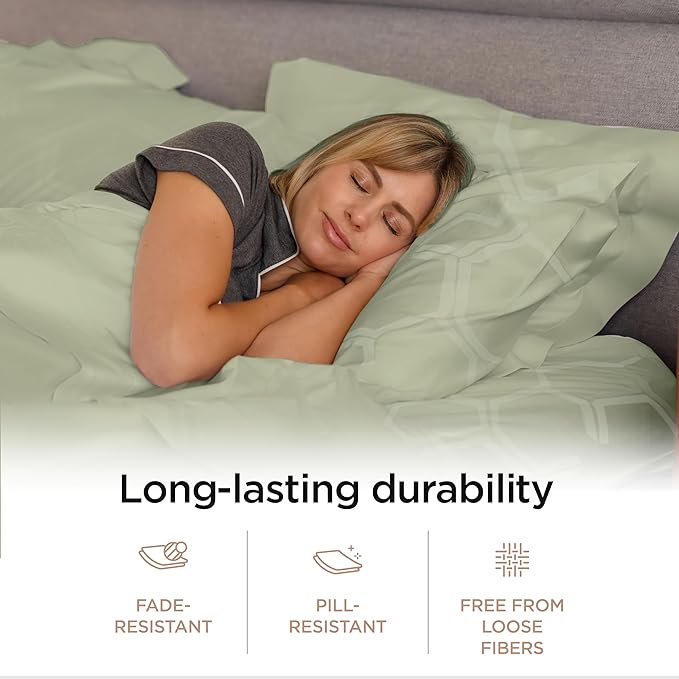 Threadmill 100% Cotton Sheets for King Size Bed - 600 Thread Count King Bed Sheets Set with 16” Deep Pocket - Jacquard Sateen Weave 4-Piece Bedding Set with Cooling Effect, Sage Green