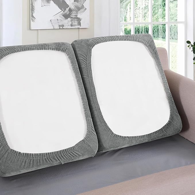 H.VERSAILTEX Stretch Chenille Couch Cover Furniture Protector Seat Cushion Sofa Cover 2 Cushions Non-Slip Couch Covers for Sofa Pets with Elastic Bottom (2 Piece Loveseat Cushion Covers, Grey)
